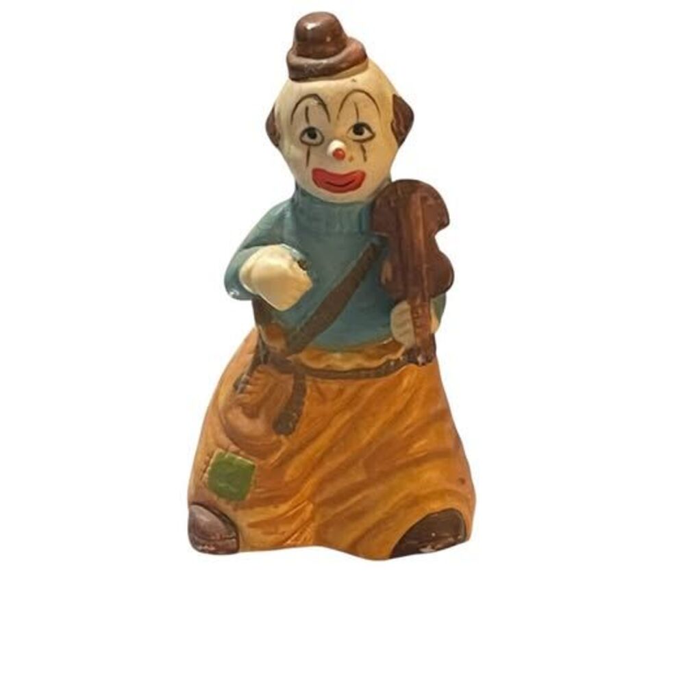 Vintage Happy Violin Hobo Clown Porcelain Figural Bell Taiwan, 4.5”